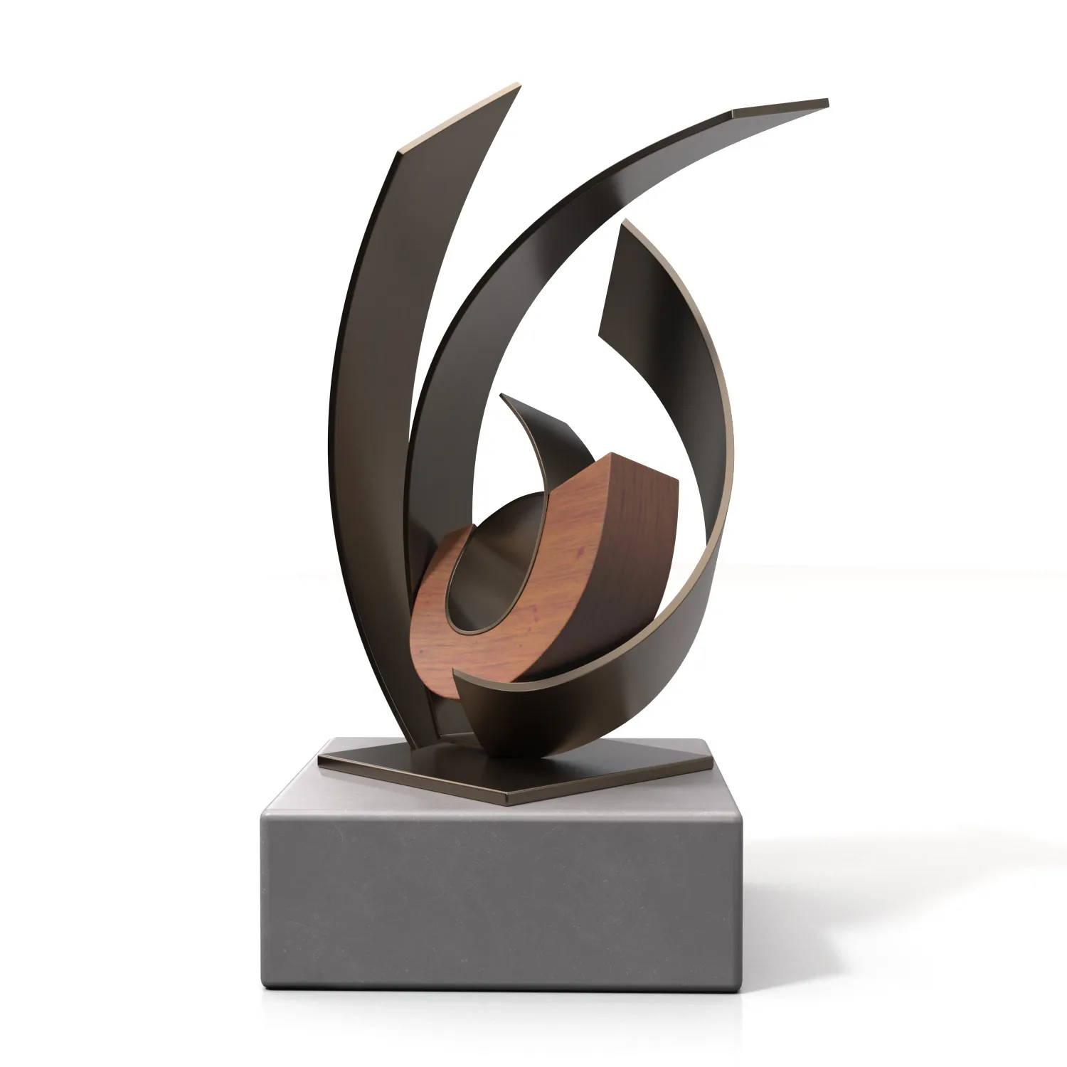 Metal And Wood With Stone Base Sculpture PBR 3D Model_01